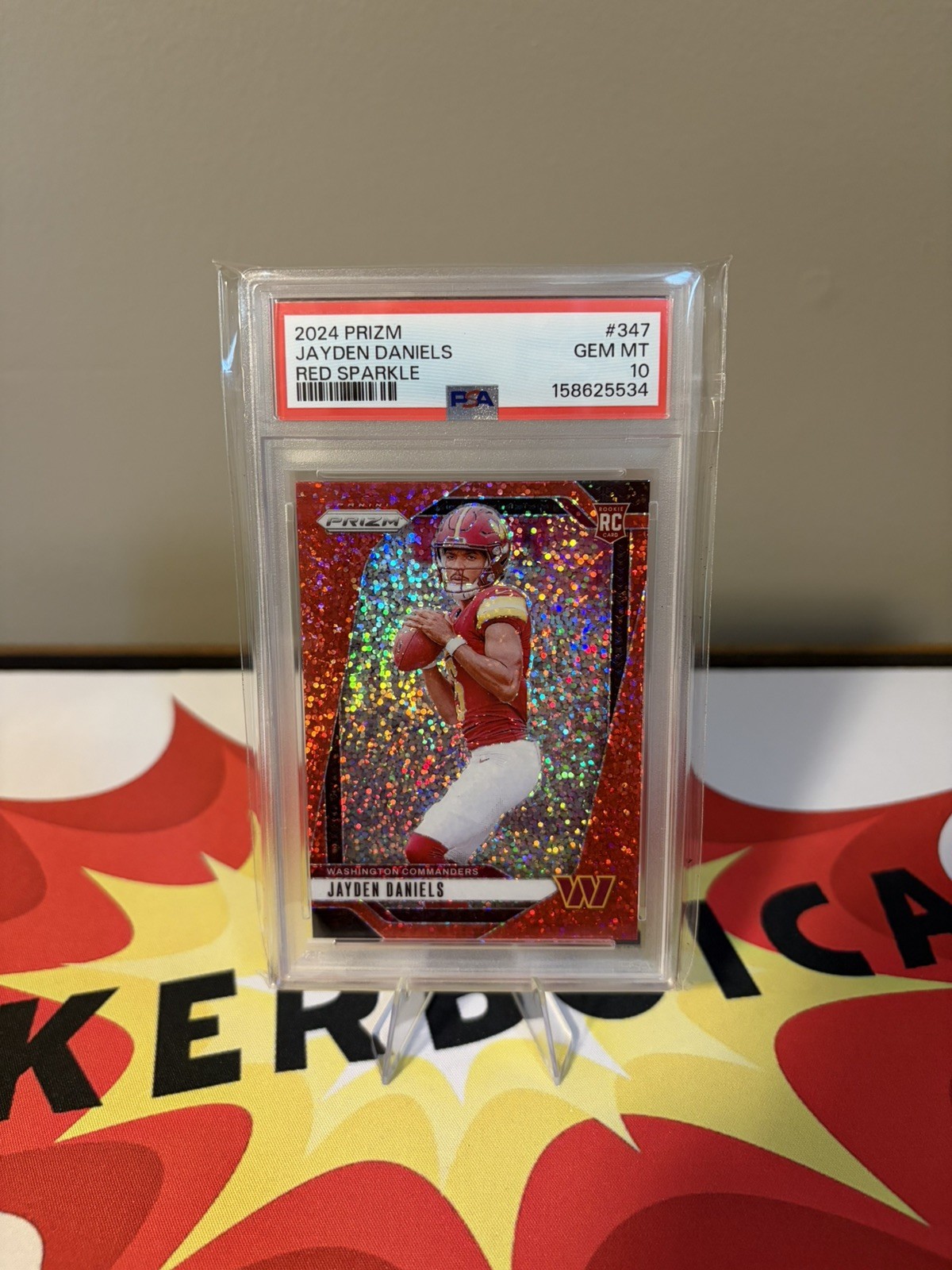 Panini 2024 Prizm Rookies Jayden Daniels #347 Red Sparkle PSA 10 Commanders