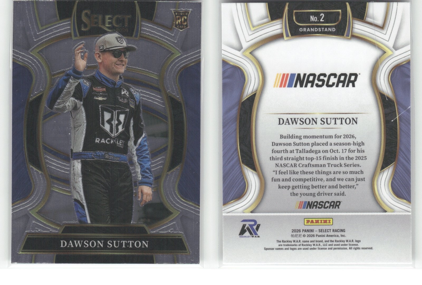 2026 Panini Select Racing Dawson Sutton #2 NM