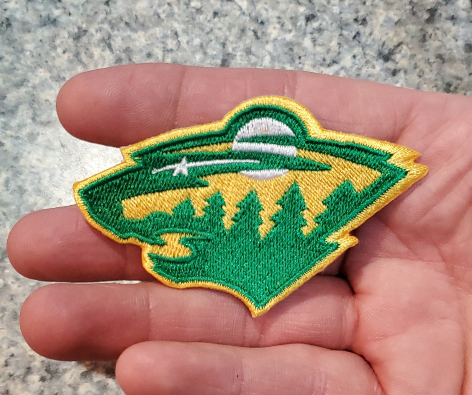 Minnesota Wild Vintage Style Patch. Heather Green Embroidered. Iron On. 3″x2″