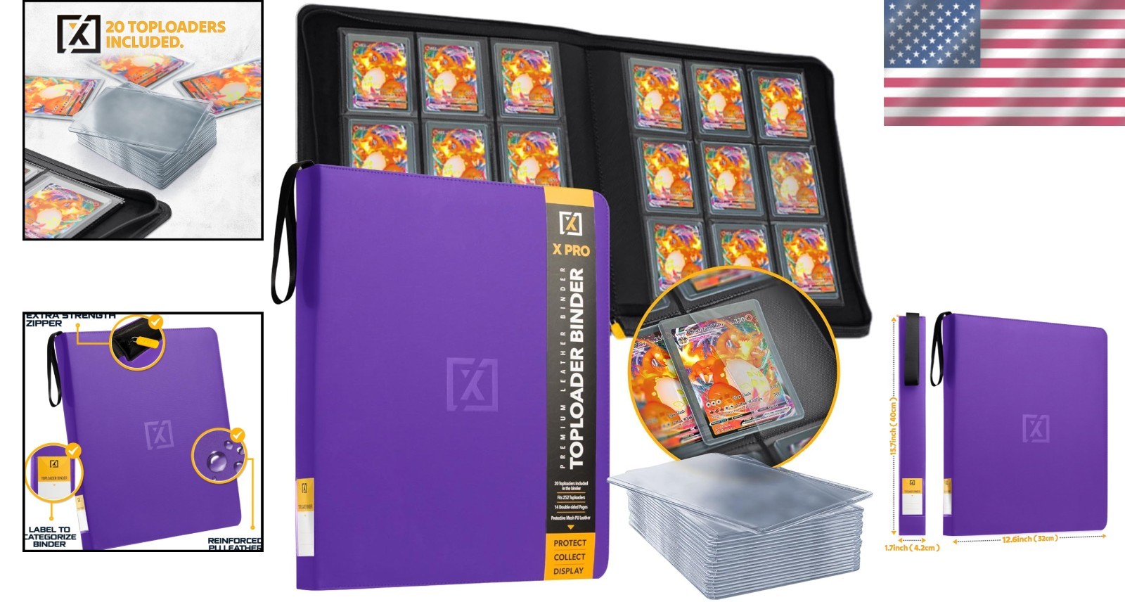 Faux Leather Toploader Binder for TCG & Sports Cards – Large Capacity
