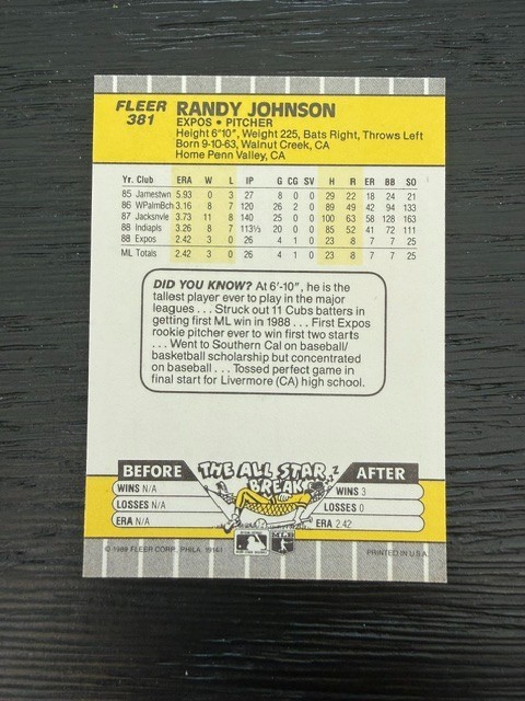 Expos Randy Johnson Signed 1989 Fleer ROOKIE AUTO