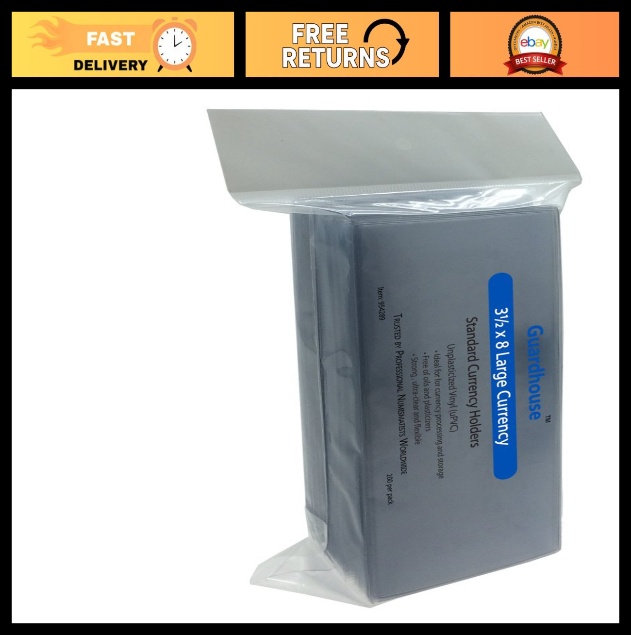 Large Banknote Currency Sleeves – 100 Pack, Clear Protective Holders for Collect